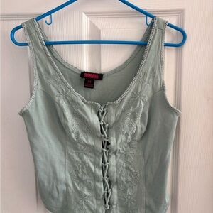 Embroidered Lace-Up Tank Top - Mint Green